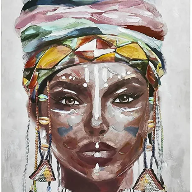 Large Canvas Prints Wall Art for Home, African Black Girl Photo Oil Paintings