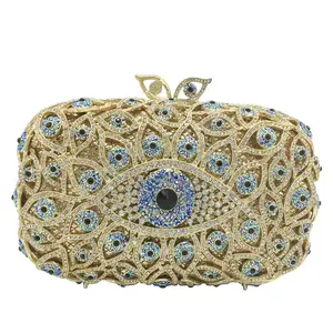 Sıcak satış ünlü nazar elmas ziyafet çanta şeytan göz taklidi debriyaj kadın çantası Hip Hop moda Bling el çantası