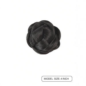 Perruque queue de cheval réaliste tressée avec pince à cheveux, style chignon, couronne haute, couleur unie, 4 pouces, marron foncé noir, pour mariage, de marques nationales - Product Image 4