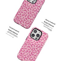 Coques de téléphone portable 2-en-1 anti-chute à aspiration magnétique en TPU+PC avec transfert thermique imprimé léopard rose pour 17 Pro Max
