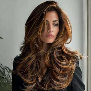 Perruque transparente à dentelle non adhésive <span class=keywords><strong>avec</strong></span> <span class=keywords><strong>frange</strong></span> en dentelle, <span class=keywords><strong>coupe</strong></span> <span class=keywords><strong>longue</strong></span> et éclatante à plusieurs couches, taille <span class=keywords><strong>de</strong></span> bonnet petite - Product Image 1