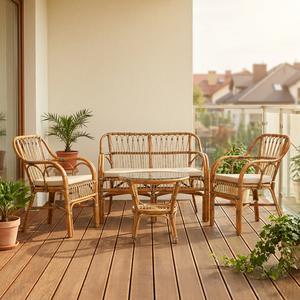 Balcon peau salon ensemble rotin élégant confortable canapé fauteuil avec table basse intérieur extérieur utilisation tissé à la main - Product Image 2
