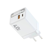 Pengisi Daya Ponsel Cepat GaN Portabel 45W 3-in-1 dengan Kabel Data Tipe-C yang Dapat Ditarik, Port USB-A, Port Tipe-C