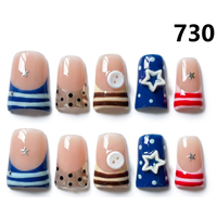 Faux Ongles Press-On Faits Main 701-705 Couleurs Fleurs Canard, 10 Pièces, Styles de Design Uniques pour Doigts