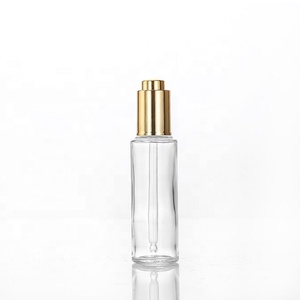 Wholesale Slim Cylinder Serum <b>Glass</b> <b>Bottles</b> 15ml 20ml 30ml 50ml with Push Button Press Pump <b>Dropper</b> Cap for Cosmetics - Product Image 3