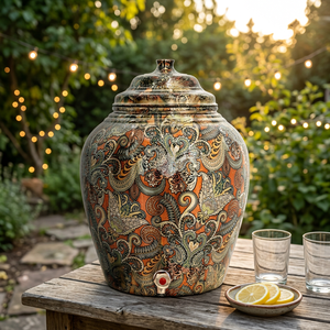 Distributeur d'eau chaude et froide en cuivre avec motif floral orange et robinet réutilisable pour usage domestique - Product Image 6