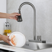 Robinet de cuisine Feiyu moderne en acier inoxydable 304 gris canon de fusil, monocommande, 3 modes, large bec cascade, à poser sur plan de travail