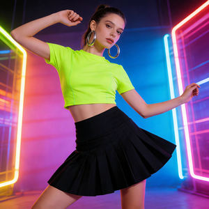 Customizable 4-Piece Sweet Solid Crocheted A-Line High-Waisted Flared Sports <b>Skirt</b> Set Women <b>Elastic</b> <b>Waist</b> Casual Mini Quick Dry - Product Image 3