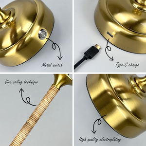 Lampe de table LED rechargeable en bambou et rotin au design nordique rétro classique, lampe de lecture moderne en métal pour chambre à coucher - Product Image 4