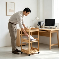 Chariot de rangement multifonctionnel en bambou à 3 niveaux avec roulettes pour l'organisation de la salle de bain, de la cuisine et de la maison
