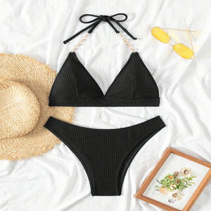 OEM personalizado nuevo sólido Sexy de lujo de cintura alta Bikini playa vacaciones traje de baño de dos piezas conjuntos de joyería de cristal ecológico - Product Image 6