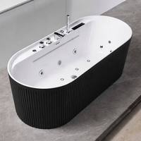 Bañera de Hidromasaje Independiente con Certificación CE, 18 Jets, Burbujas de Aire, Cascada, Bluetooth, Luces LED Blancas y Negras para Baño, Hotel, Spa