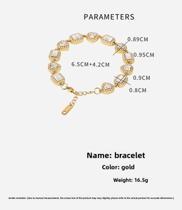 กำไลข้อมือสแตนเลส กำไลข้อมือประดับจี้ เครื่องประดับทอง 18k รูปหัวใจ 3 มิติ ประดับเพชรซิคอน กำไลข้อมือแฟชั่นสำหรับผู้หญิงแบบเทนนิส - Product Image 6