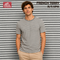 Tissu en molleton rayé R/T/SPX, gris et blanc, tricoté respirant à rayures horizontales pour sweats à capuche, sweat-shirts et vêtements décontractés