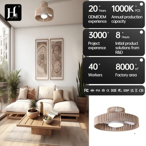 Plafonnier en bois LED blanc chaud 3500K, style rustique, montage en surface, 220V, grande taille, télécommande pour salon - Product Image 2