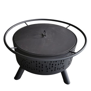 Chariot de table de foyer à bois rectangle en acier moderne avec filet de gril pour usage extérieur - Product Image 6