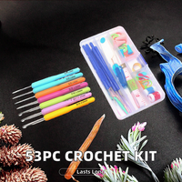 Kit d'outils de tricot et de crochet DIY durables faits à la main, 53 pièces, aiguilles en plastique et métal, étui de rangement carré, magnifiquement tissé