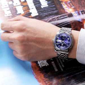 Montre à quartz pour homme OEM ODM, chiffres romains, aiguilles lumineuses, étanche, calendrier, bracelet en acier inoxydable, montre-bracelet décontractée pour affaires - Product Image 6