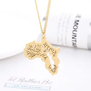 Newest Africa Map Pendant Necklace Mirror Polished 18K Gold Stainless Steel Tree of Life Cut-out Africa Map Necklace For Women