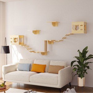 Étagères murales pour chats en bois massif de qualité supérieure, système d'escalade mural modulaire pour chats à faire soi-même avec lit en forme de capsule spatiale - Product Image 2