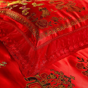 Kit sette pezzi di qualità in puro cotone per matrimonio di qualità in lana con copripiumino rosso grande con fodera in raso - Product Image 3