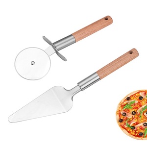 Juego de Cortador y Espátula para Pizza con Mango de Madera, Cortador de Pizza de Acero Inoxidable Premium y Herramienta para Servir para Hornear - Product Image 1