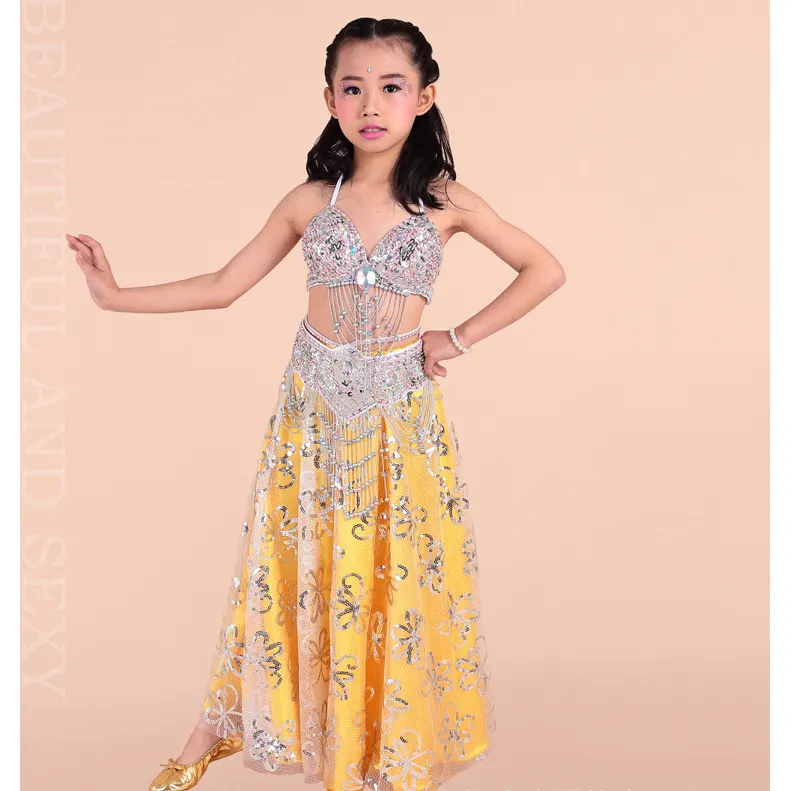 Exotic Dancewear Indian Dance Costume Spring Summer Girls Yellow Belly Dance Dresses