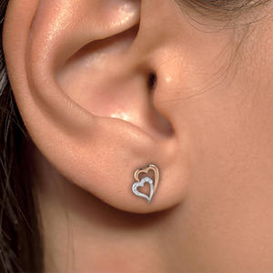 E1080 Orecchini a cuore con diamanti bicolore in oro rosa, gioielli romantici da sposa da donna - Product Image 5