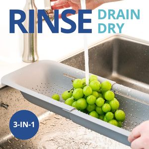 Panier égouttoir pliable et extensible en <span class=keywords><strong>plastique</strong></span> pour évier, résistant au lave-vaisselle, idéal pour légumes, pâtes cuites et plats secs - Product Image 1