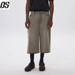 Shorts en <span class=keywords><strong>jean</strong></span> gris délavé coupe droite pour homme, style streetwear estival, écologiques et respirants, qualité personnalisée - Product Image 2