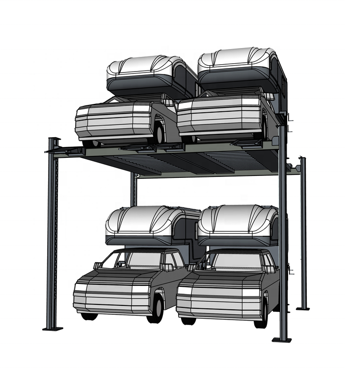 CE ценит двухуровневый 4-стоечный подъемник для 4 автомобилей