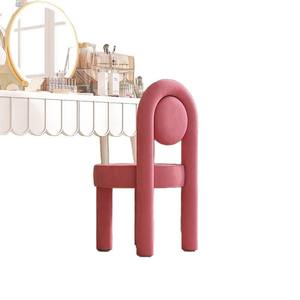 Tabouret de maquillage en velours rose avec dossier rond pour salle de maquillage - Product Image 5