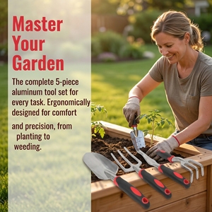 AOZOU Kit de Herramientas de Jardinería de 5 Piezas, Mango Antideslizante de Goma Suave, para Cuidado de Plantas en Interiores/Exteriores, Accesorios para Jardín y Césped - Product Image 2