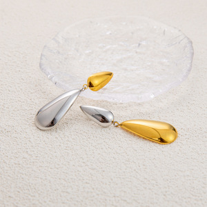 ต่างหูแฟชั่นทรงหยดน้ำ 18K ทองสแตนเลส ต่างหูแบบห้อย เครื่องประดับสำหรับงานปาร์ตี้ EH11255 - Product Image 4