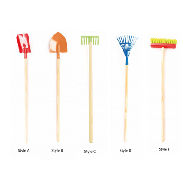 Оптовая продажа, детские игрушки на открытом воздухе, деревянная ручка, 5 шт., Набор детских садовых инструментов