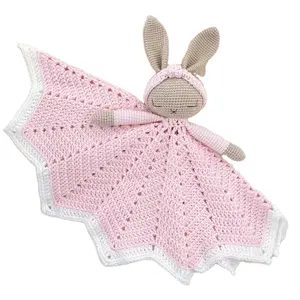 custom Bunny Girl is a very cute pink security crochet blanket knitting stuffed rabbit doll for baby and girls