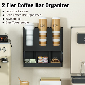 Boîte de rangement pour dosettes de café, organisateur mural noir à 2 niveaux pour l'organisation de bureau d'un café, avec support pour couvercles de tasses et pailles - Product Image 4