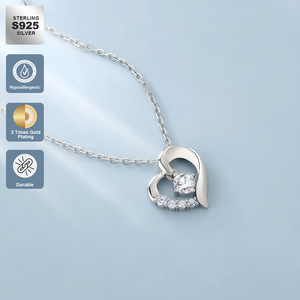 Cadeau de fête des mères Coeur Charm Jewelry Women I Love You 925 Sterling Silver Chain Birthday Moissanite Diamond Pendant Necklace - Product Image 1