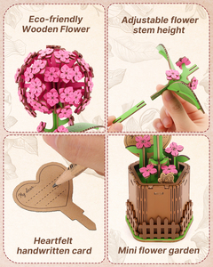 Kit de puzzle 3D en bois à monter soi-même, motif Hortensia en pot, pour décoration de bureau - Product Image 6