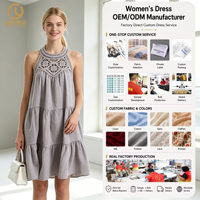 Robe Courte Bohème Sans Manches pour Femme, Col Halter, Dentelle Crochetée, Superposée, Coupe Évasée, Lavande, Idéale pour les Vacances à la Plage (OEM/ODM)