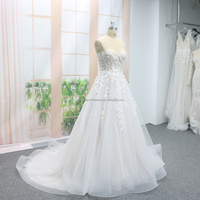 Robe de mariée moderne sexy en dentelle française longueur au sol avec fleur 3D dos ouvert et train chapelle