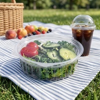 Conteneur alimentaire jetable en PET recyclé 8oz/12oz/16oz, bol à salade en plastique rond, boîte d'emballage pour salade de fruits avec couvercles plats