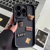 Pour iPhone 16 15Pro Max 14 13 12 11 Plus 3D Stéréoscopique Rétro Style Ours Lentille Protection TPU Housse de Téléphone