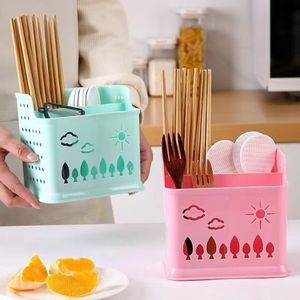 Multifunctional Chopstick Holder Lattice Type Square <b>Plastic</b> <b>Kitchen</b> Draining Rack With Hanging Design For Chopsticks Spoon - Product Image 1