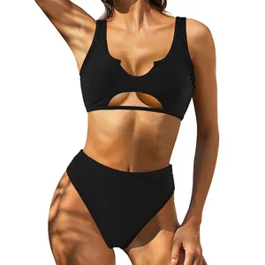 OEM brand customized color ladies sexy swimming tankini two pieces set with removable padded cup