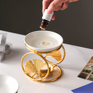 Nouvelle Lampe à Bougie Créative en Céramique Dorée Écologique <span class=keywords><strong>pour</strong></span> la Maison, Brûleur d'Encens et d'Huiles Essentielles d'Aromathérapie, Support <span class=keywords><strong>pour</strong></span> Diffuseur de Parfum de Thé - Product Image 4