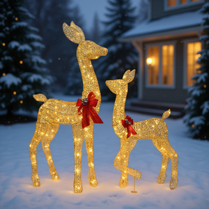 Juego de 2 Ciervos Navideños Iluminados en Dorado para Decoración de Jardín Exterior, 210 LED, Luz Blanca Cálida, Iluminación Festiva - Product Image 2