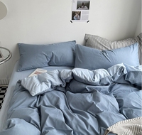 Bleu moderne bordure housse de couette lavage microfibre ensemble de draps de literie pour trois/quatre lits King Twin usage domestique toutes saisons