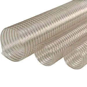 Manguera de conducto muy flexible resistente a la abrasión en espiral de alambre de acero chapado en cobre transparente de gran tamaño de PU para polvo
