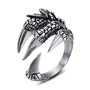 2020 Punk Herren Dragon Claw Design Fingerring 316L Edelstahl ringe Retro Punk Cross Edelstahl ring